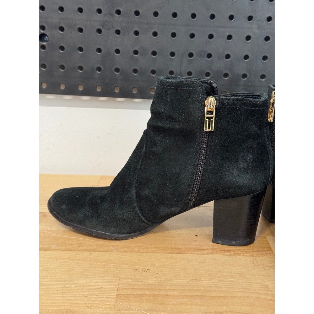 Tory Burch Black Suede Leather Block Heel Ankle Booties Boots Women's Size 7.5M‎ - Picture 9 of 11